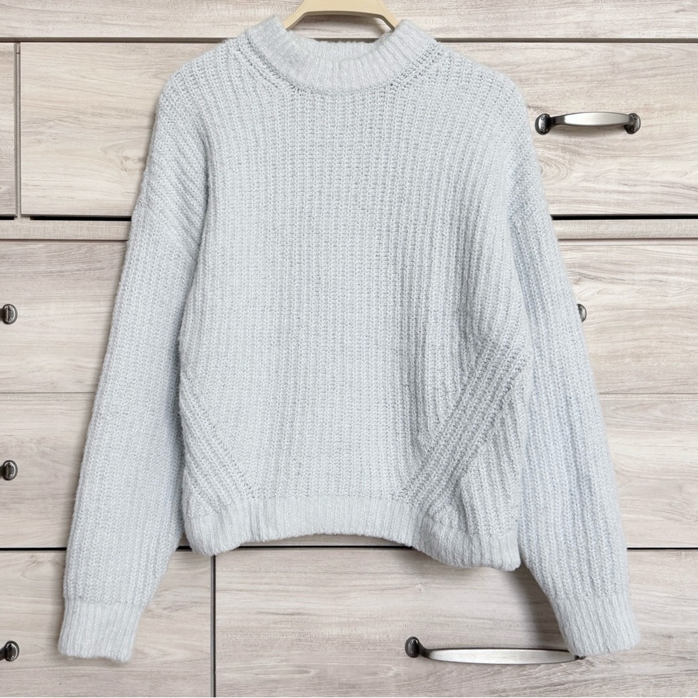 Abercrombie Soft A&F Mockneck Fuzzy Eyelash Sweater Light Blue Size Large